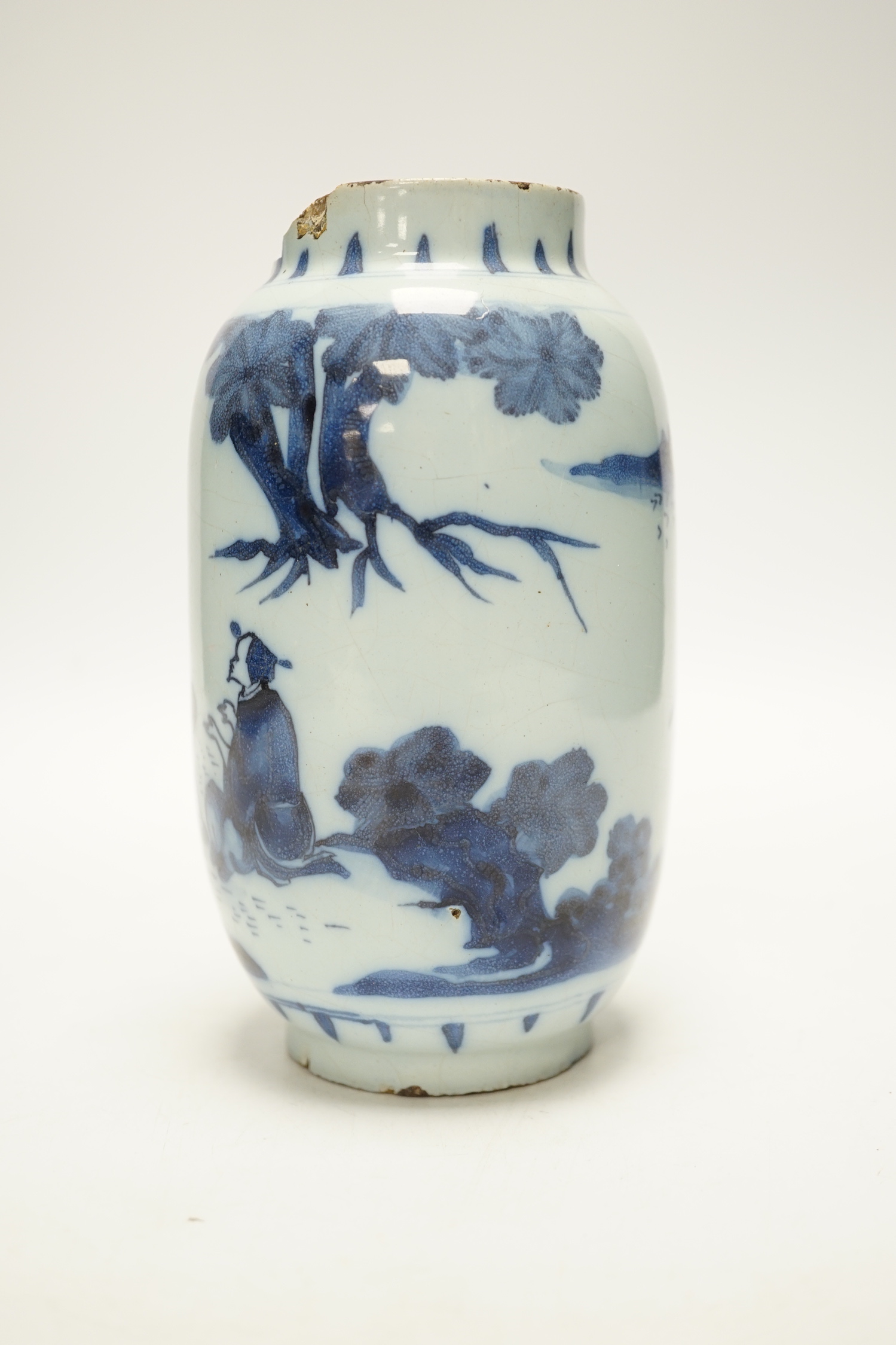 A delftware jar, late 17th century, possibly Brislington, 17cm high